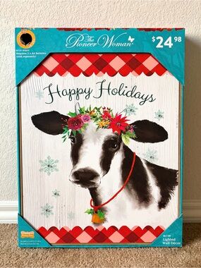 The Pioneer Woman Happy Holidays Cow Lighted Wall Décor
